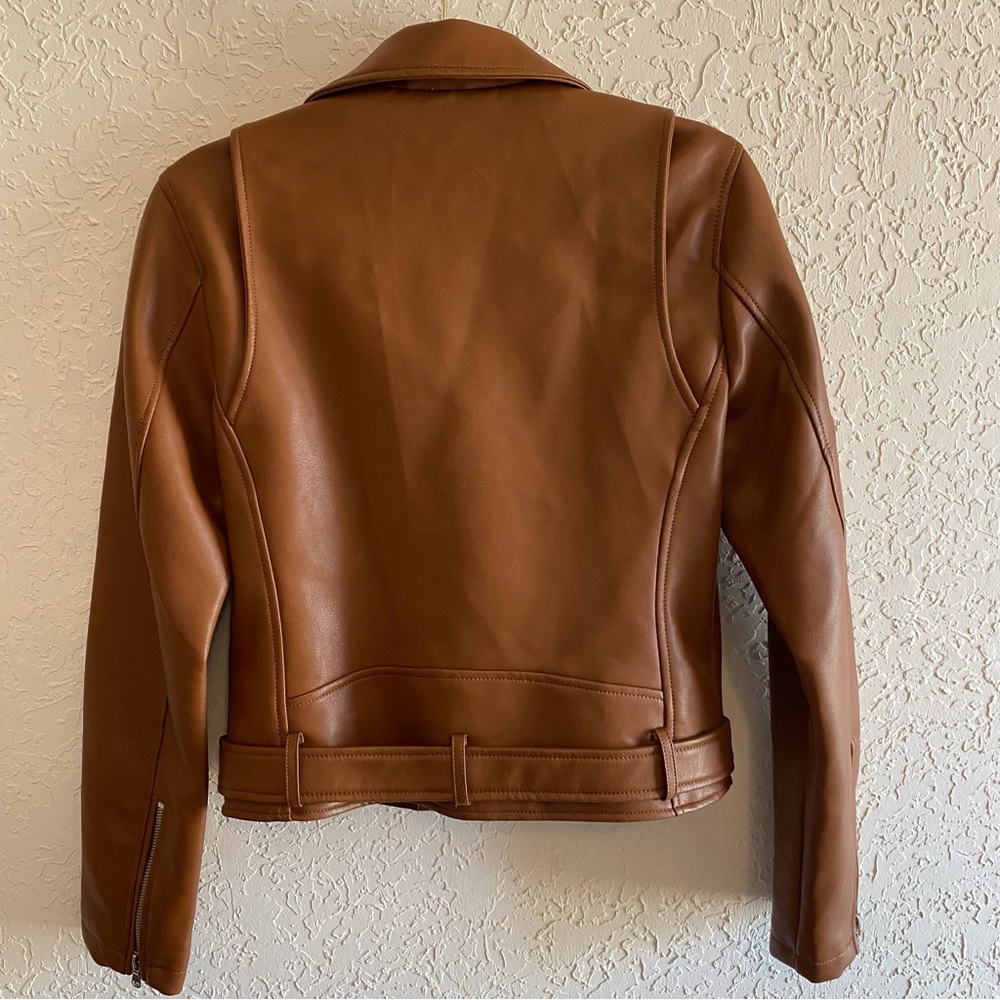 NWOT Rebecca Minkoff Cognac Tan Faux Leather Moto Biker Zipper Jacket Size Small - Picture 3 of 10
